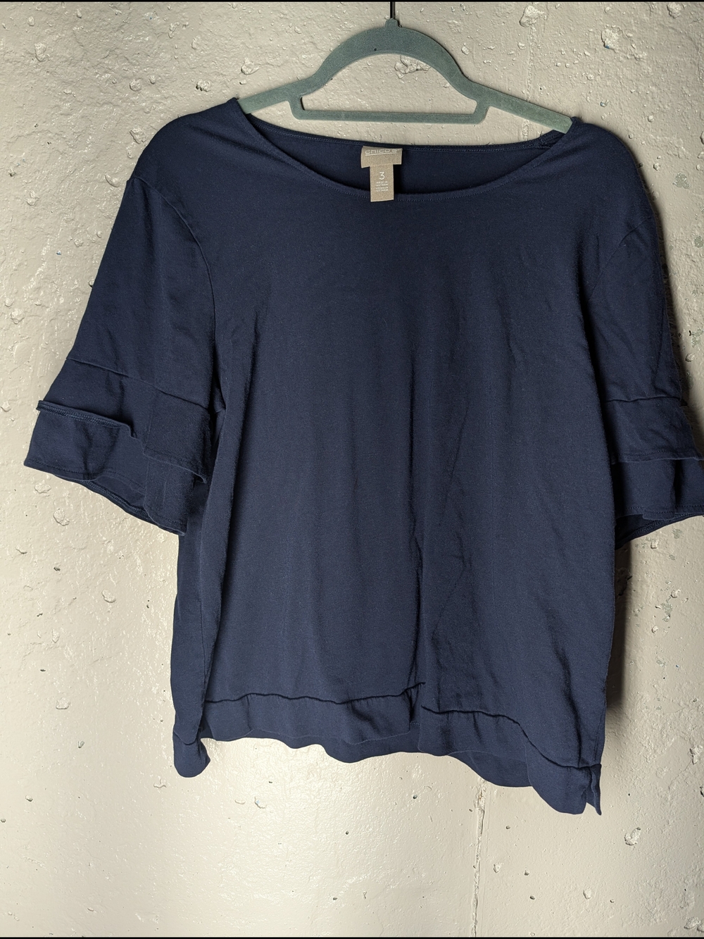 Chico’s Navy Ruffle Sleeve Modal Blend Top - Picture 2 of 6